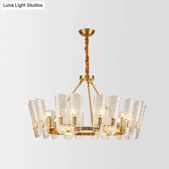 Modern Grid Glass Gold Curved Chandelier Pendant Light For Dining Room