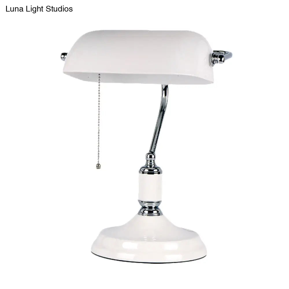 Modern Half Cylinder White Glass Bedside Lamp With Pull Chain