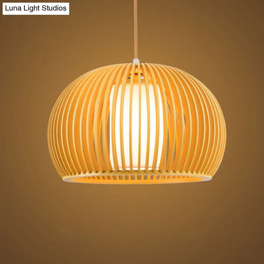 Modern Half-Globe Wooden Pendant Light - 13/18 W Inner Shade Dining Table Suspension Wood / 13