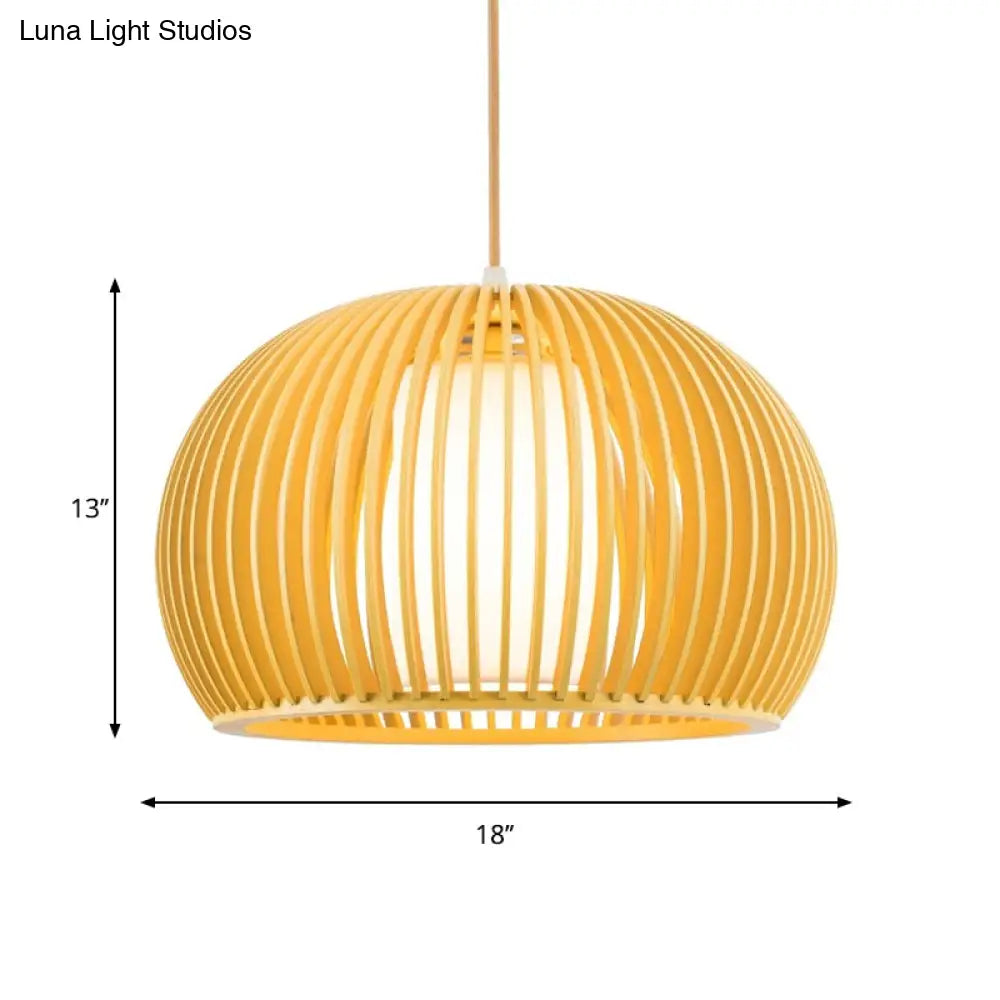 Modern Half-Globe Pendant Wooden 1-Light Dining Table Suspension Lighting - 13’/18’ W With