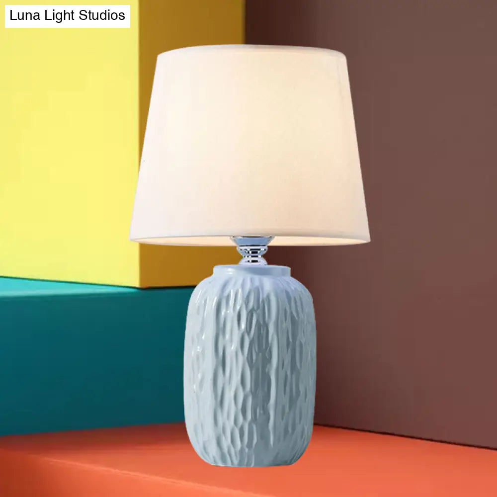 Modern Hammered Ceramic Night Lamp In Pink/Blue/Yellow With Tapered Lampshade

Note: Its Important