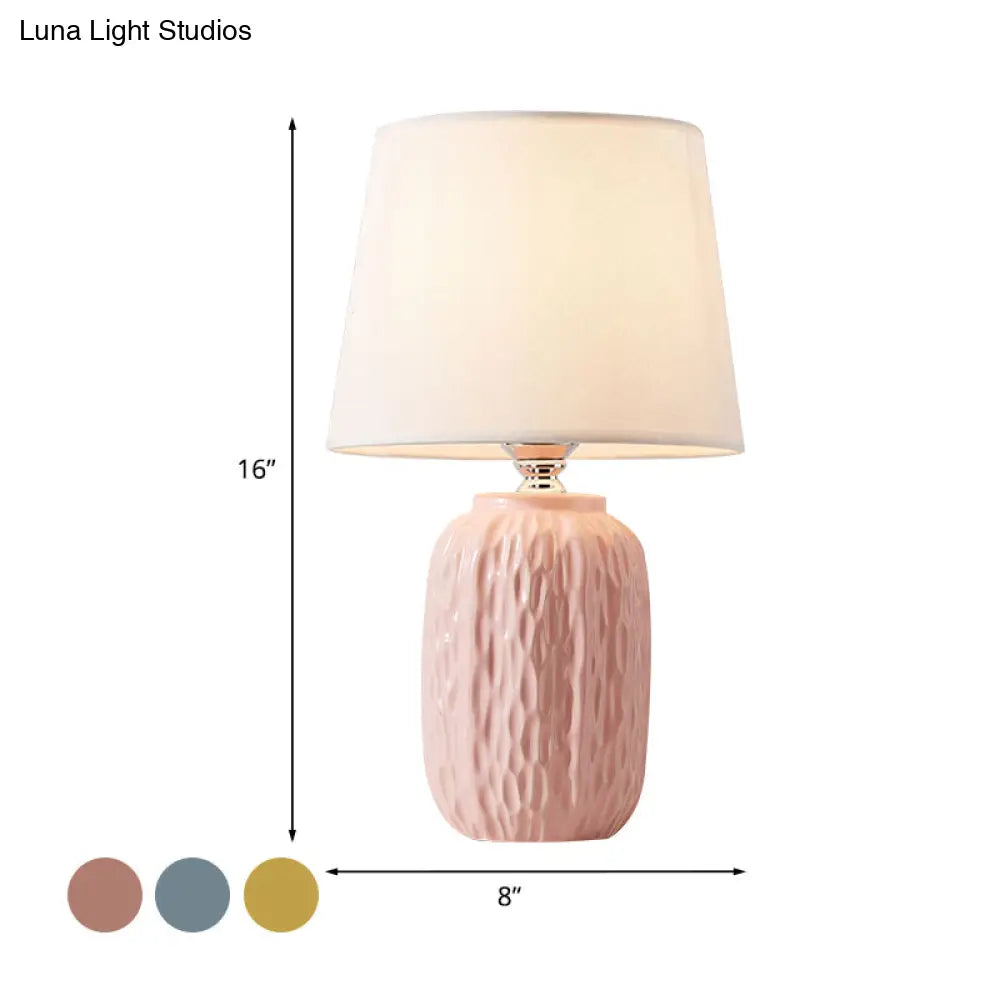 Modern Hammered Ceramic Night Lamp In Pink/Blue/Yellow With Tapered Lampshade

Note: Its Important