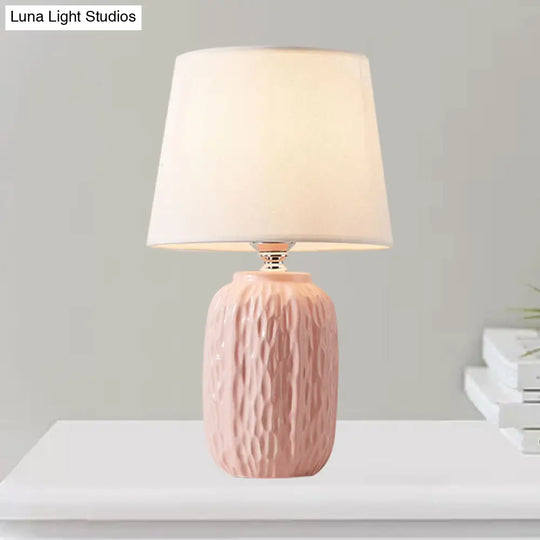 Modern Hammered Ceramic Night Lamp In Pink/Blue/Yellow With Tapered Lampshade

Note: Its Important