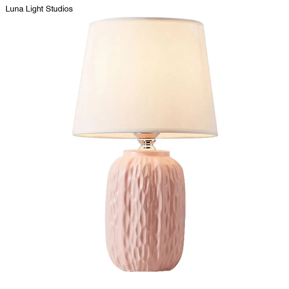 Modern Hammered Ceramic Night Lamp In Pink/Blue/Yellow With Tapered Lampshade

Note: Its Important