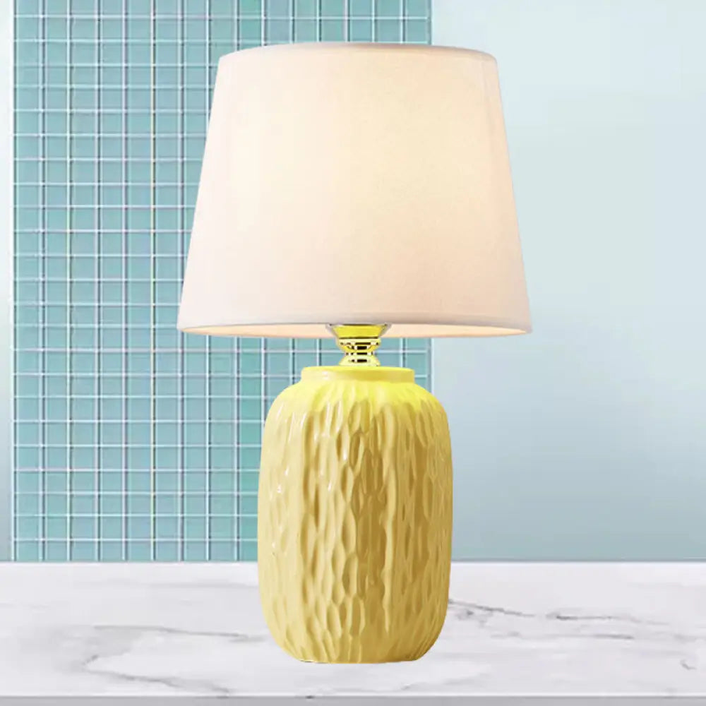 Modern Hammered Ceramic Night Lamp In Pink/Blue/Yellow With Tapered Lampshade

Note: Its Important