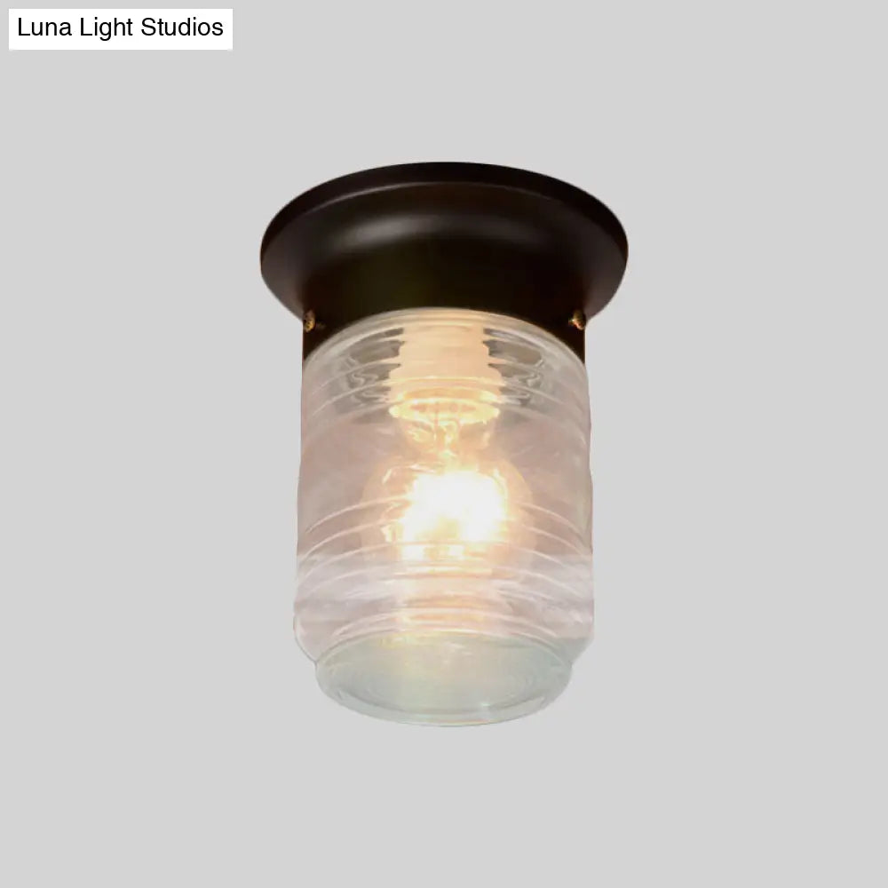 Modern Hand Blown Glass 1-Light Cylinder Flush Mount Ceiling Light In White/Black