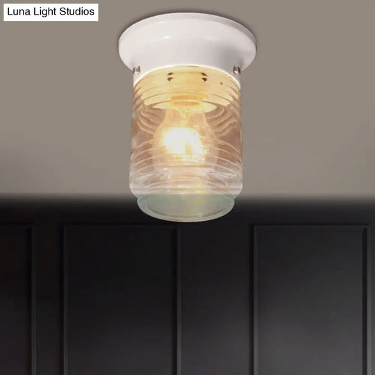 Modern Hand Blown Glass 1-Light Cylinder Flush Mount Ceiling Light In White/Black