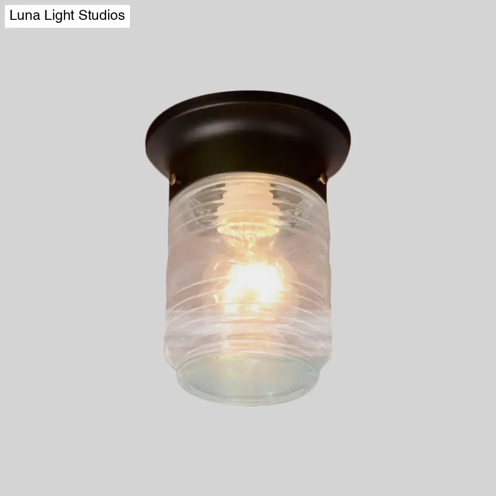 Modern Hand Blown Glass 1 - Light Cylinder Flush Mount Ceiling Light In White/Black