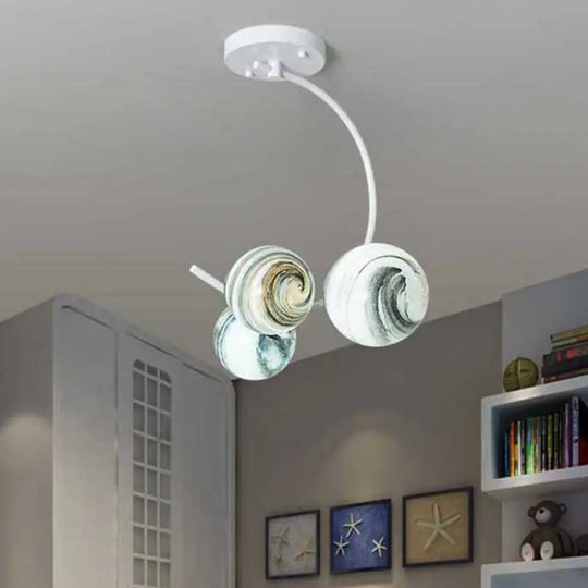 Modern Hand Blown Glass Ball Ceiling Lamp - Semi Flush Mount Lighting (3/5 Lights) In Black/White 3