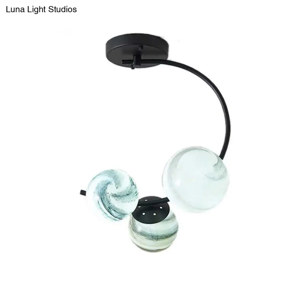 Modern Hand Blown Glass Ball Ceiling Lamp - 3/5 Lights Black/White
