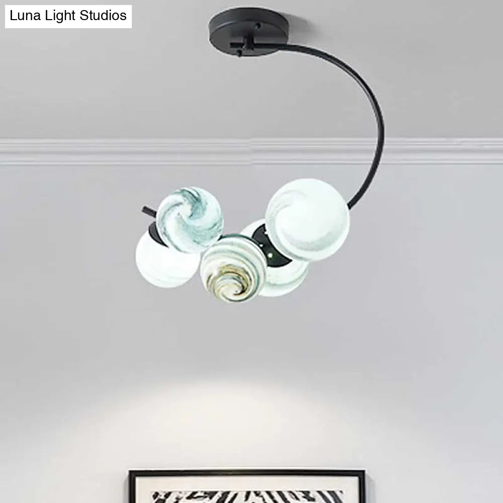 Modern Hand Blown Glass Ball Ceiling Lamp - Semi Flush Mount Lighting (3/5 Lights) In Black/White