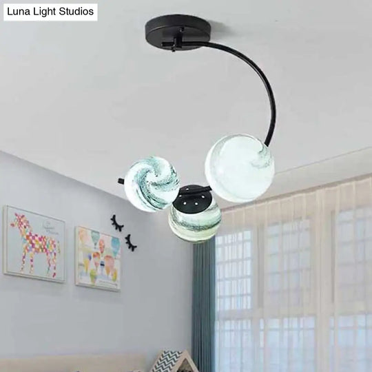Modern Hand Blown Glass Ball Ceiling Lamp - 3/5 Lights Black/White 3 / Black