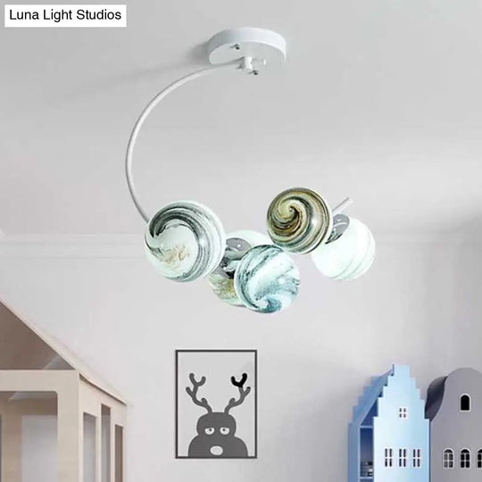 Modern Hand Blown Glass Ball Ceiling Lamp - 3/5 Lights Black/White