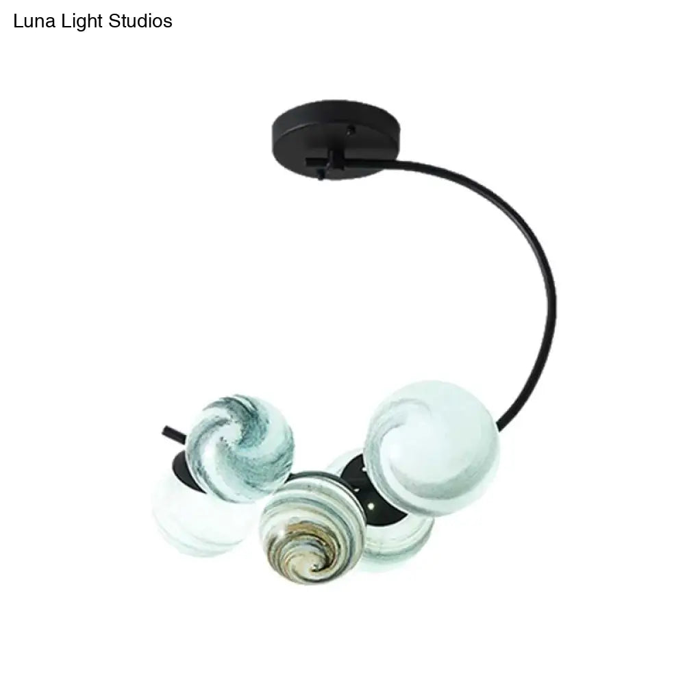 Modern Hand Blown Glass Ball Ceiling Lamp - Semi Flush Mount Lighting (3/5 Lights) In Black/White