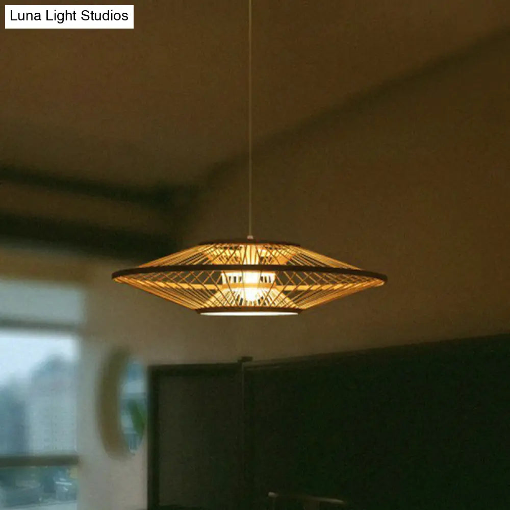 Modern Hand-Crafted Bamboo Ceiling Pendant Light With 1 Bulb - Beige Tearoom Drop Lamp