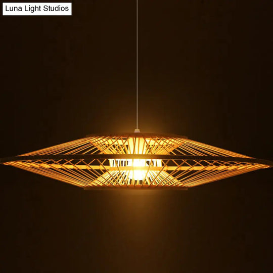 Modern Hand-Crafted Bamboo Ceiling Pendant Light With 1 Bulb - Beige Tearoom Drop Lamp