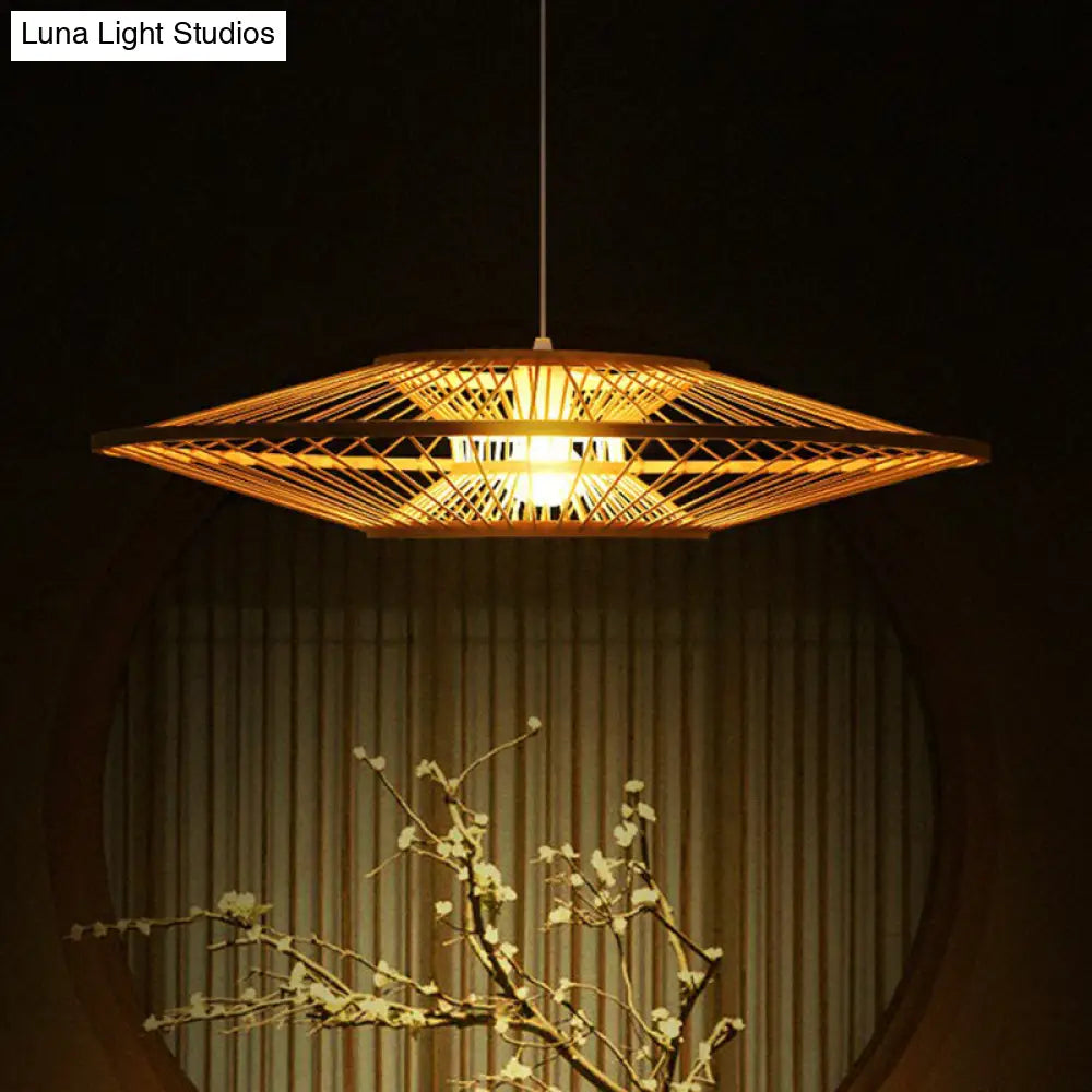 Modern Hand-Crafted Bamboo Ceiling Pendant Light With 1 Bulb - Beige Tearoom Drop Lamp