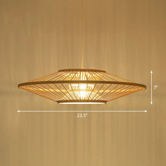 Modern Hand-Crafted Bamboo Ceiling Pendant Light With 1 Bulb - Beige Tearoom Drop Lamp