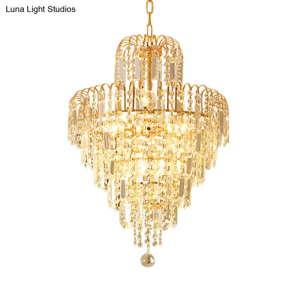 Modern Hand-Cut Crystal Chandelier Lamp - Tapered 12’/16’ Wide 3/6-Head Suspended Gold Lighting