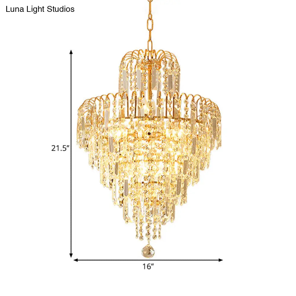 Modern Hand-Cut Crystal Chandelier Lamp - Tapered 12’/16’ Wide 3/6-Head Suspended Gold Lighting