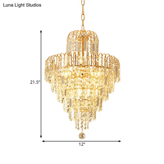 Modern Hand-Cut Crystal Chandelier Lamp - Tapered 12’/16’ Wide 3/6-Head Suspended Gold Lighting