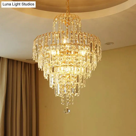 Modern Hand-Cut Crystal Tapered Chandelier Lamp | 12/16 Wide With 3/6-Head Gold Suspended Lighting