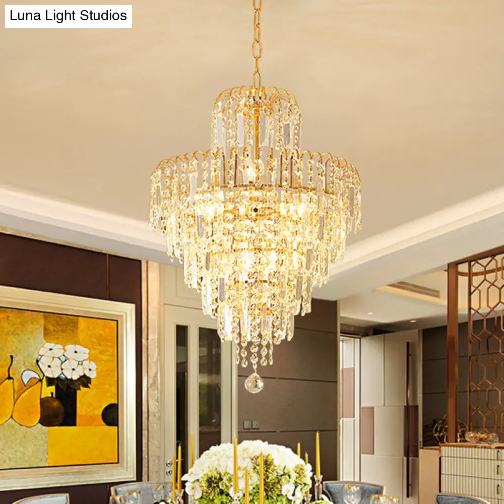 Modern Hand-Cut Crystal Chandelier Lamp - Tapered 12’/16’ Wide 3/6-Head Suspended Gold Lighting