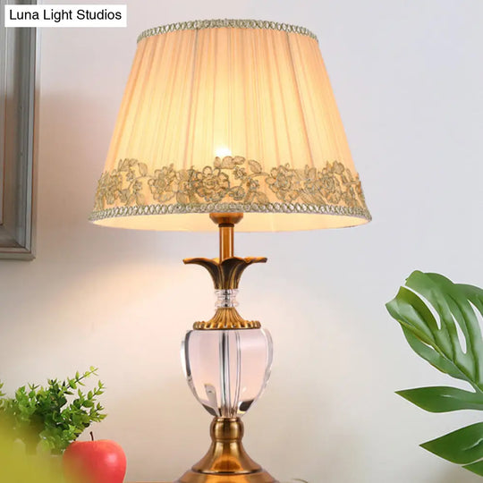 Modern Hand-Cut Crystal Desk Lamp - Jar Shape Task Light In Beige