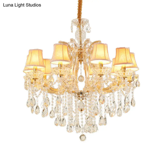 Modern Hand-Cut Crystal Teardrop Chandelier Light - 10 Heads Gold Pendant Suspension For Living Room