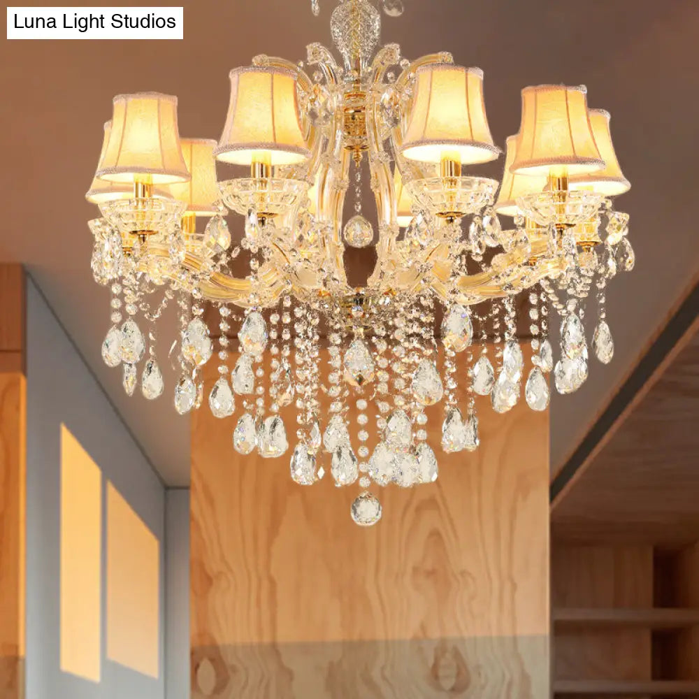 Modern Hand-Cut Crystal Teardrop Chandelier Light - 10 Heads Gold Pendant Suspension For Living Room