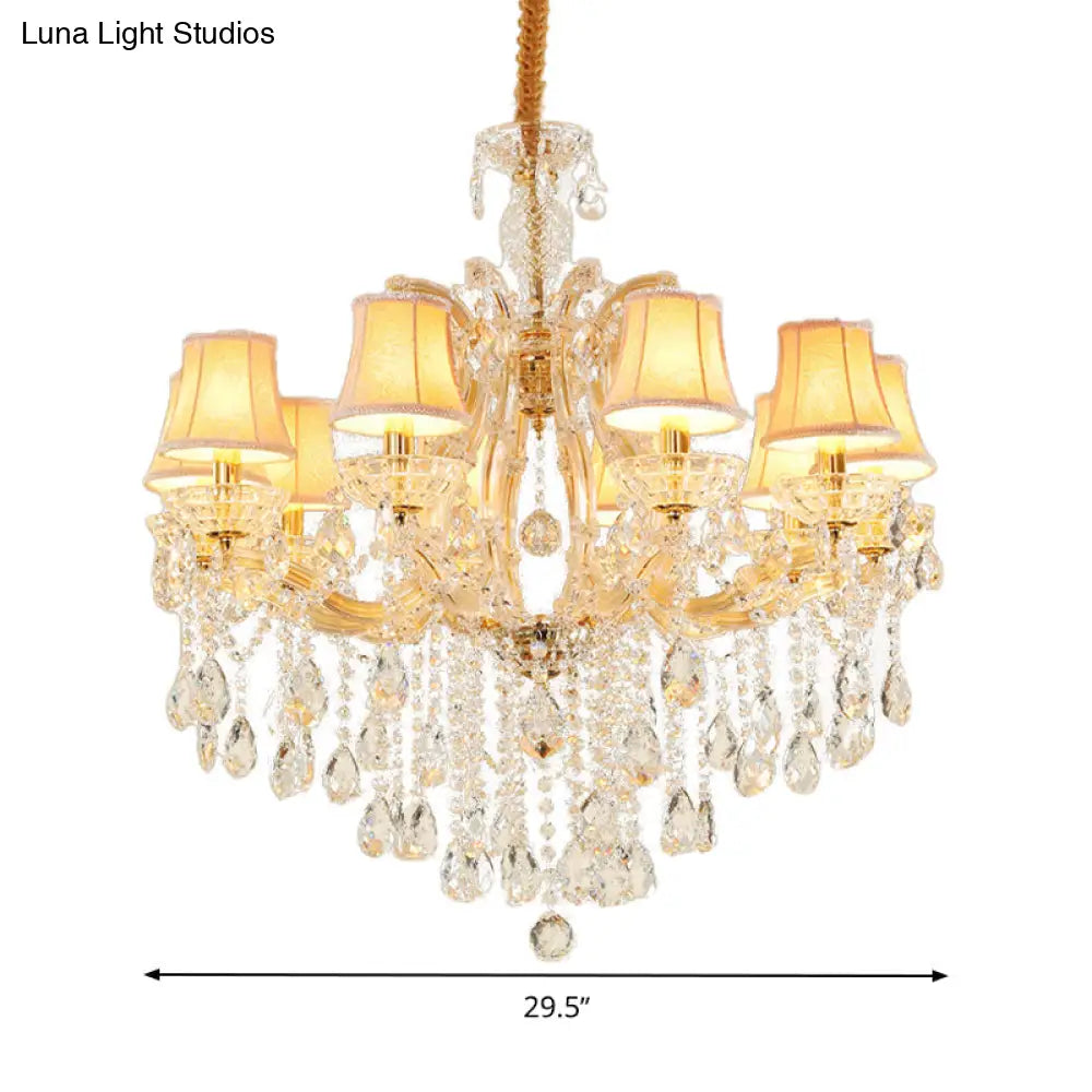 Modern Hand-Cut Crystal Teardrop Chandelier Light - 10 Heads Gold Pendant Suspension For Living Room