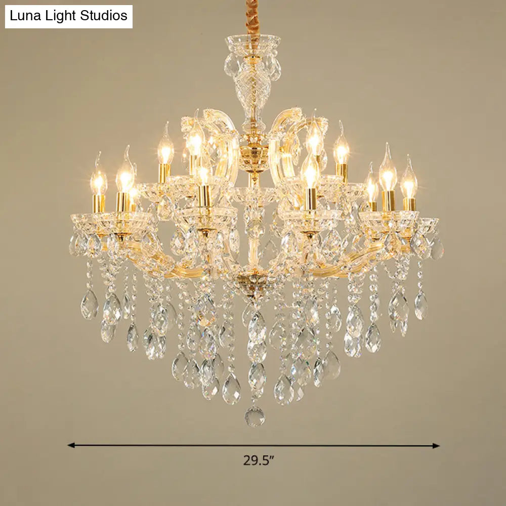 Modern Hand-Cut Crystal Teardrop Chandelier Light - 10 Heads Gold Pendant Suspension For Living Room