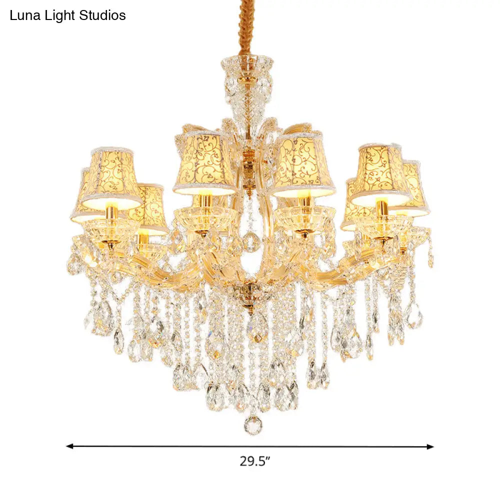 Modern Hand-Cut Crystal Teardrop Chandelier Light - 10 Heads Gold Pendant Suspension For Living Room