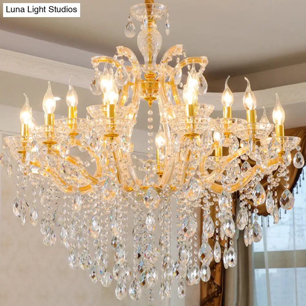 Modern Hand-Cut Crystal Teardrop Chandelier Light - 10 Heads Gold Pendant Suspension For Living Room