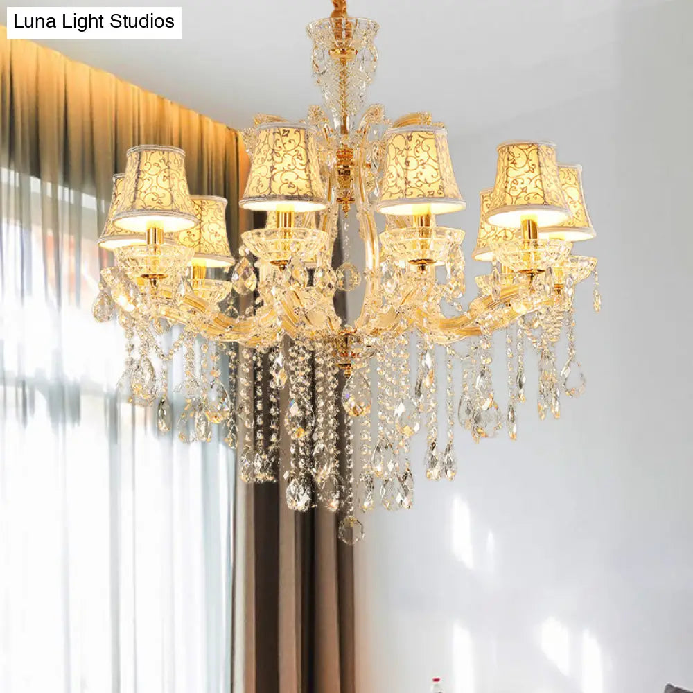 Modern Hand-Cut Crystal Teardrop Chandelier Light - 10 Heads Gold Pendant Suspension For Living Room