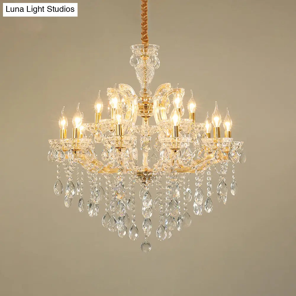 Modern Hand-Cut Crystal Teardrop Chandelier Light - 10 Heads Gold Pendant Suspension For Living Room