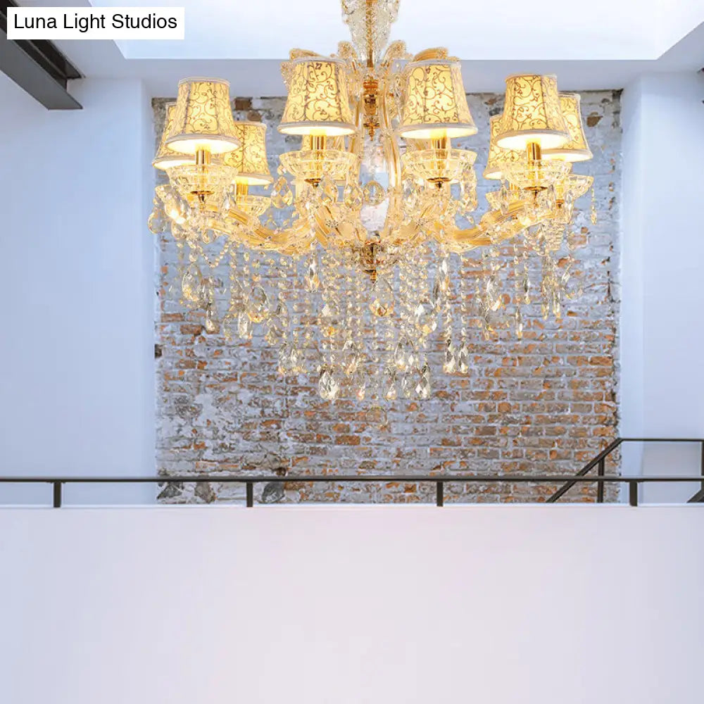 Modern Hand-Cut Crystal Teardrop Chandelier Light - 10 Heads Gold Pendant Suspension For Living Room