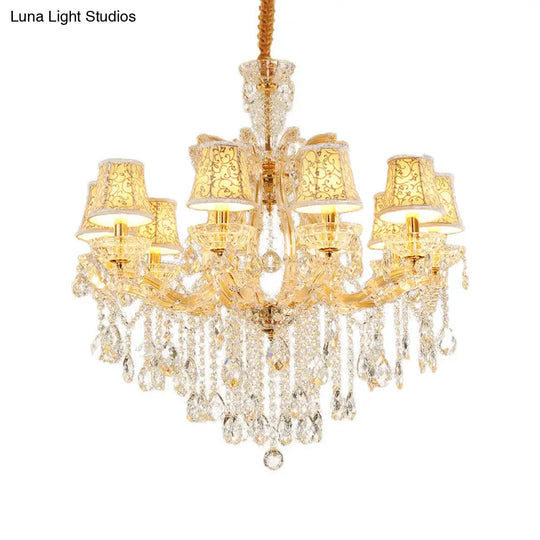 Modern Hand-Cut Crystal Teardrop Chandelier Light - 10 Heads Gold Pendant Suspension For Living Room