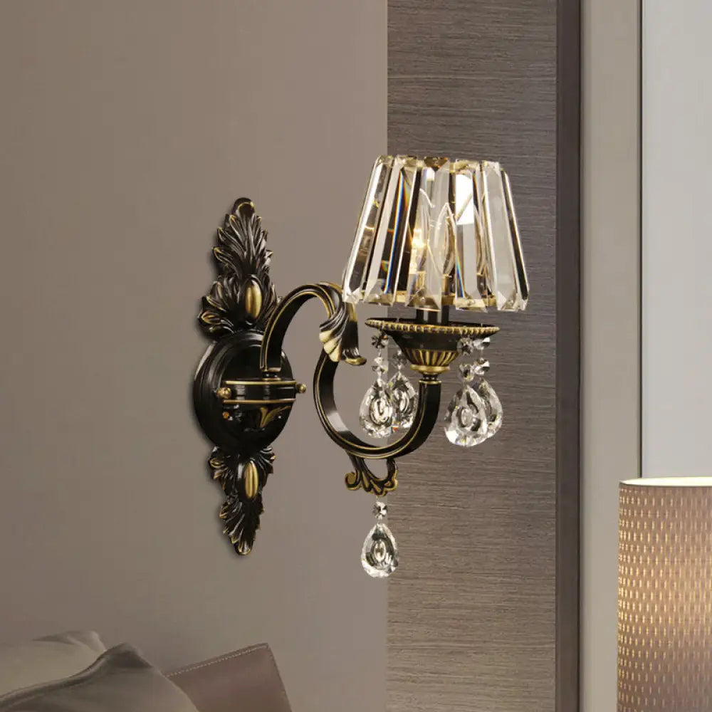 Modern Hand-Cut Crystal Wall Sconce In Black & Gold Black-Gold