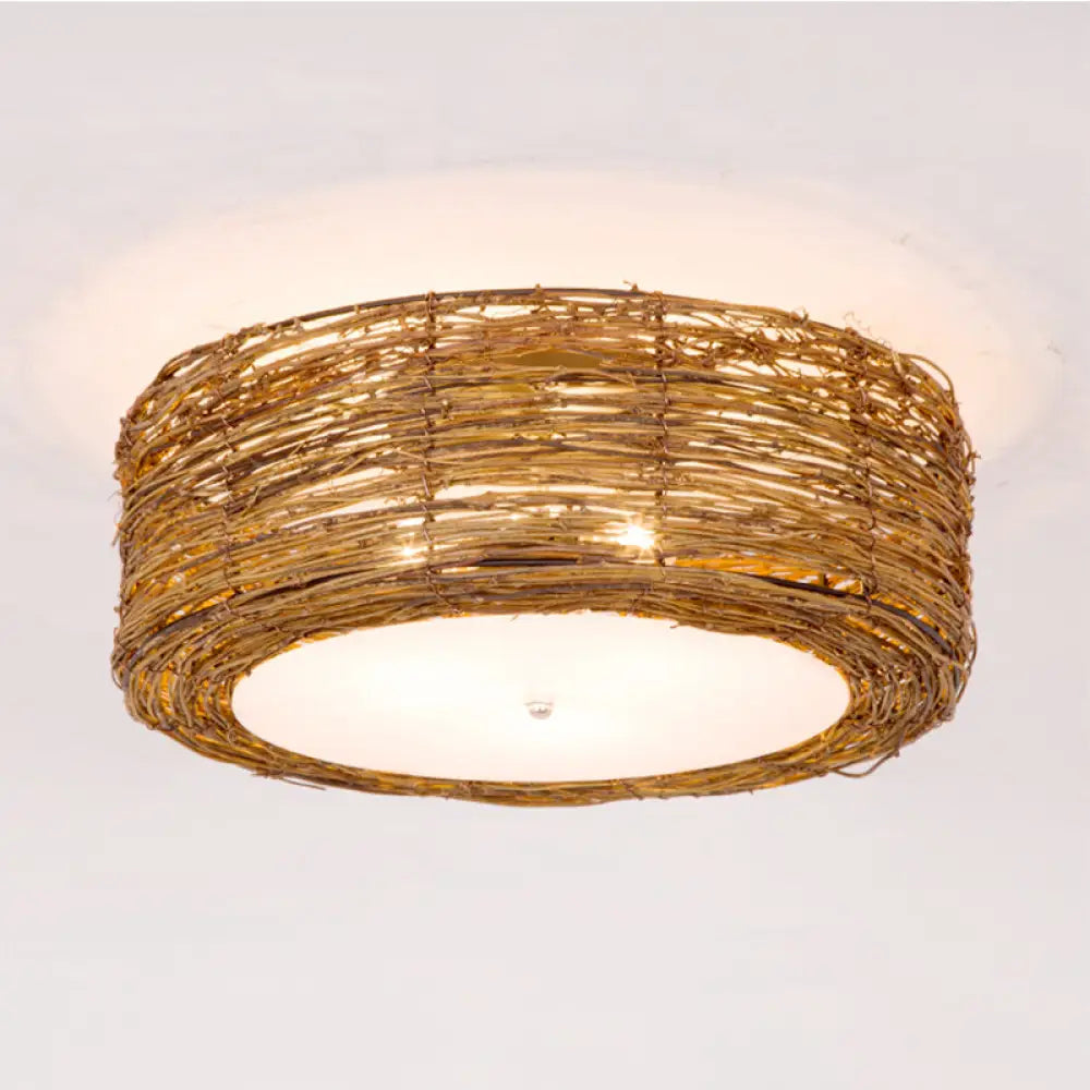 Modern Hand-Woven Flush Mount Rattan Lamp With 3 Lights - Brown 16/19.5 W / 16