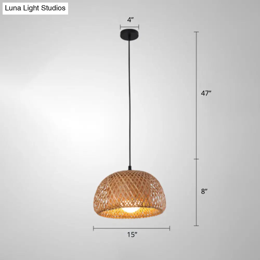 Modern Handcrafted Bamboo Pendant Light - Single Wood Hanging Ceiling Lamp For Restaurants