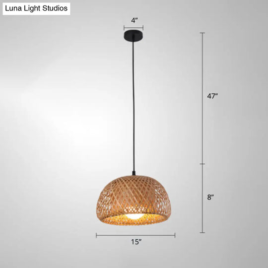 Modern Handcrafted Bamboo Pendant Light - Single Wood Hanging Ceiling Lamp For Restaurants