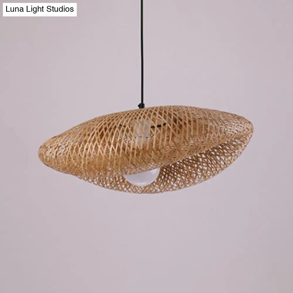 Modern Handcrafted Bamboo Pendant Light - Single Wood Hanging Ceiling Lamp For Restaurants