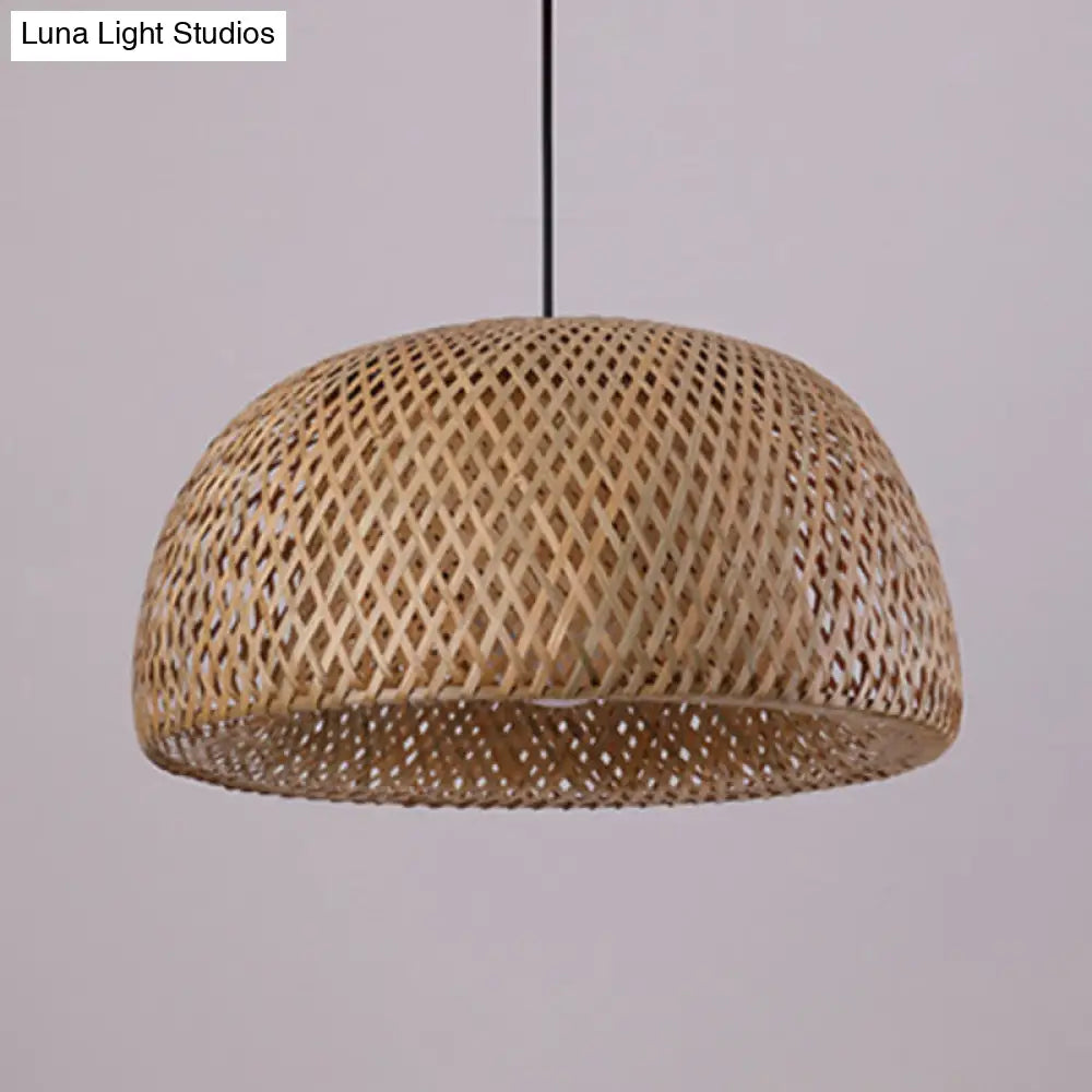 Modern Handcrafted Bamboo Pendant Light - Single Wood Hanging Ceiling Lamp For Restaurants