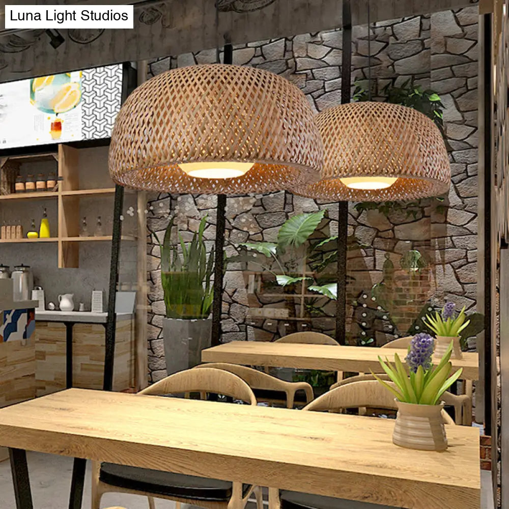 Modern Handcrafted Bamboo Pendant Light - Single Wood Hanging Ceiling Lamp For Restaurants