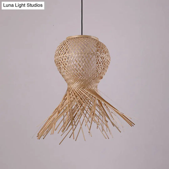 Modern Handcrafted Bamboo Pendant Light - Single Wood Hanging Ceiling Lamp For Restaurants