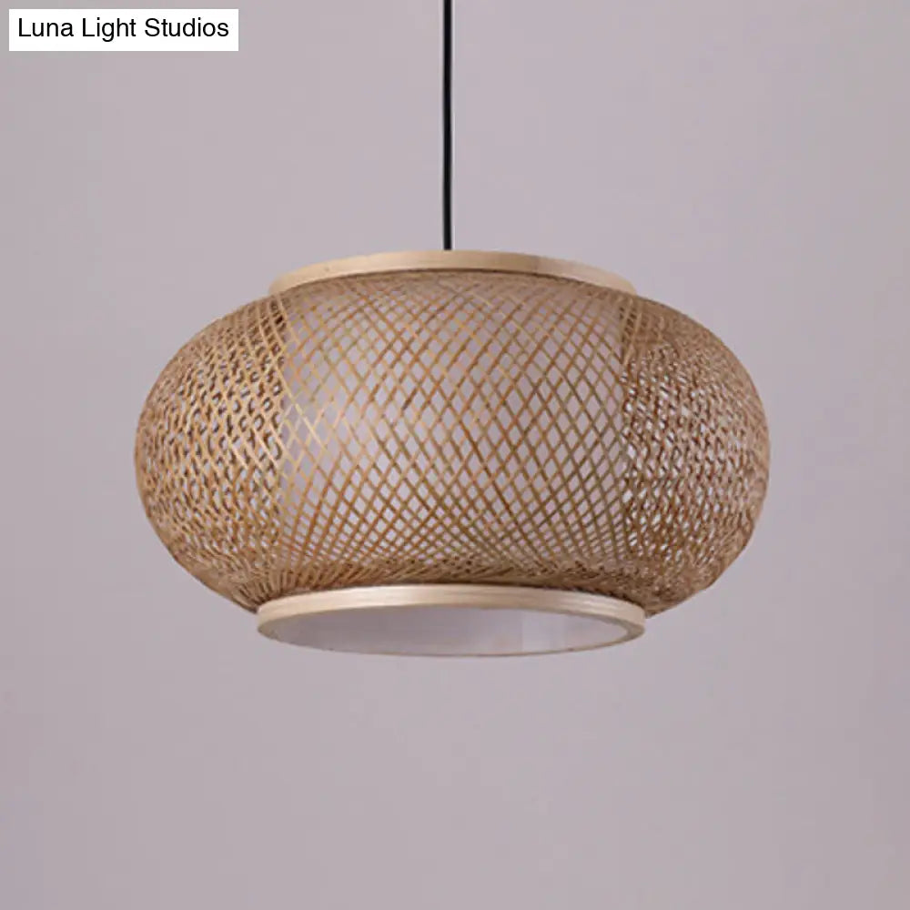 Modern Handcrafted Bamboo Pendant Light - Single Wood Hanging Ceiling Lamp For Restaurants