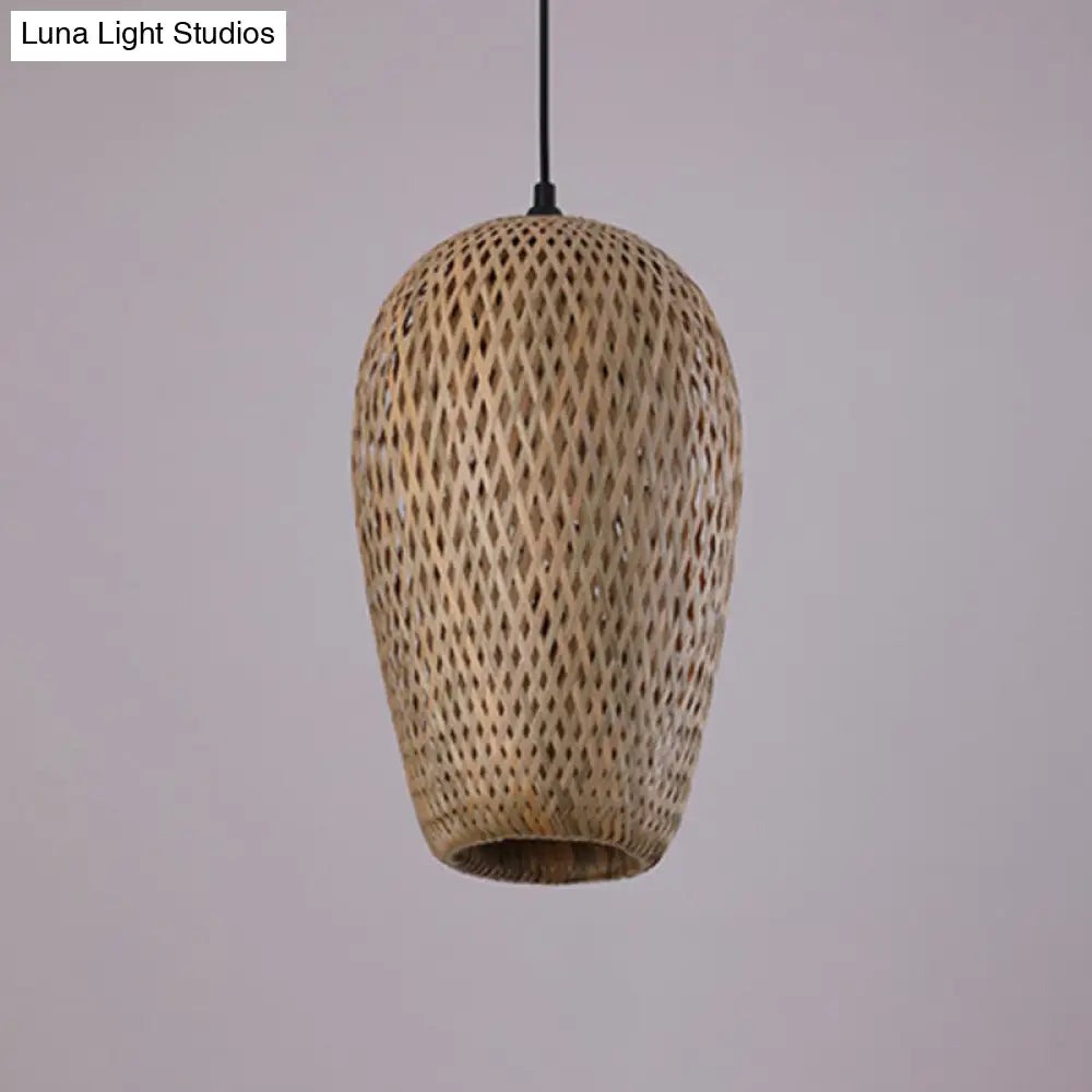 Modern Handcrafted Bamboo Pendant Light - Single Wood Hanging Ceiling Lamp For Restaurants