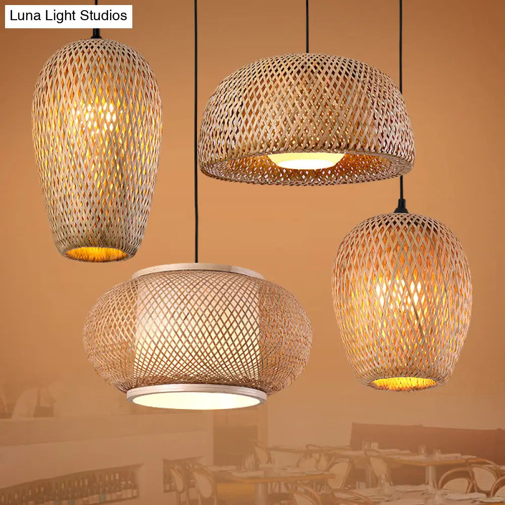 Modern Handcrafted Bamboo Pendant Light - Single Wood Hanging Ceiling Lamp For Restaurants