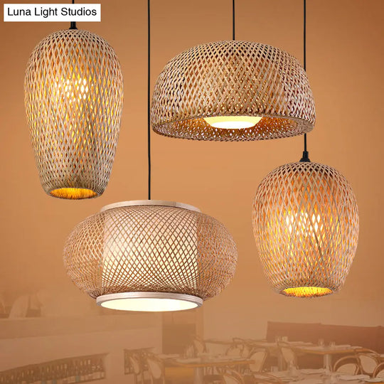 Modern Handcrafted Bamboo Pendant Light - Single Wood Hanging Ceiling Lamp For Restaurants